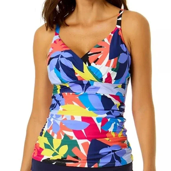 Anne Cole Women's Underwire Tankini Top Coloful Leaf Print Size 32C / 34B - Picture 1 of 12